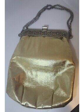 Whiting and Davis Gold Lame Evening Bag  Handbag Retro 60s